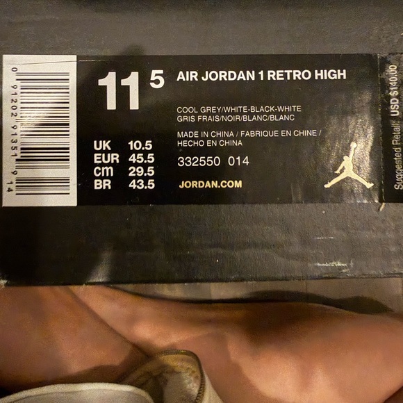 Air Jordan Men's 1 Retro Hugh Top Black and Gray Sneakers - Picture 2 of 16